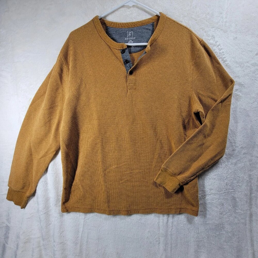 GEORGE Men's Yellow Long Sleeve Thermal Henley L 3 Button-Up Shirt